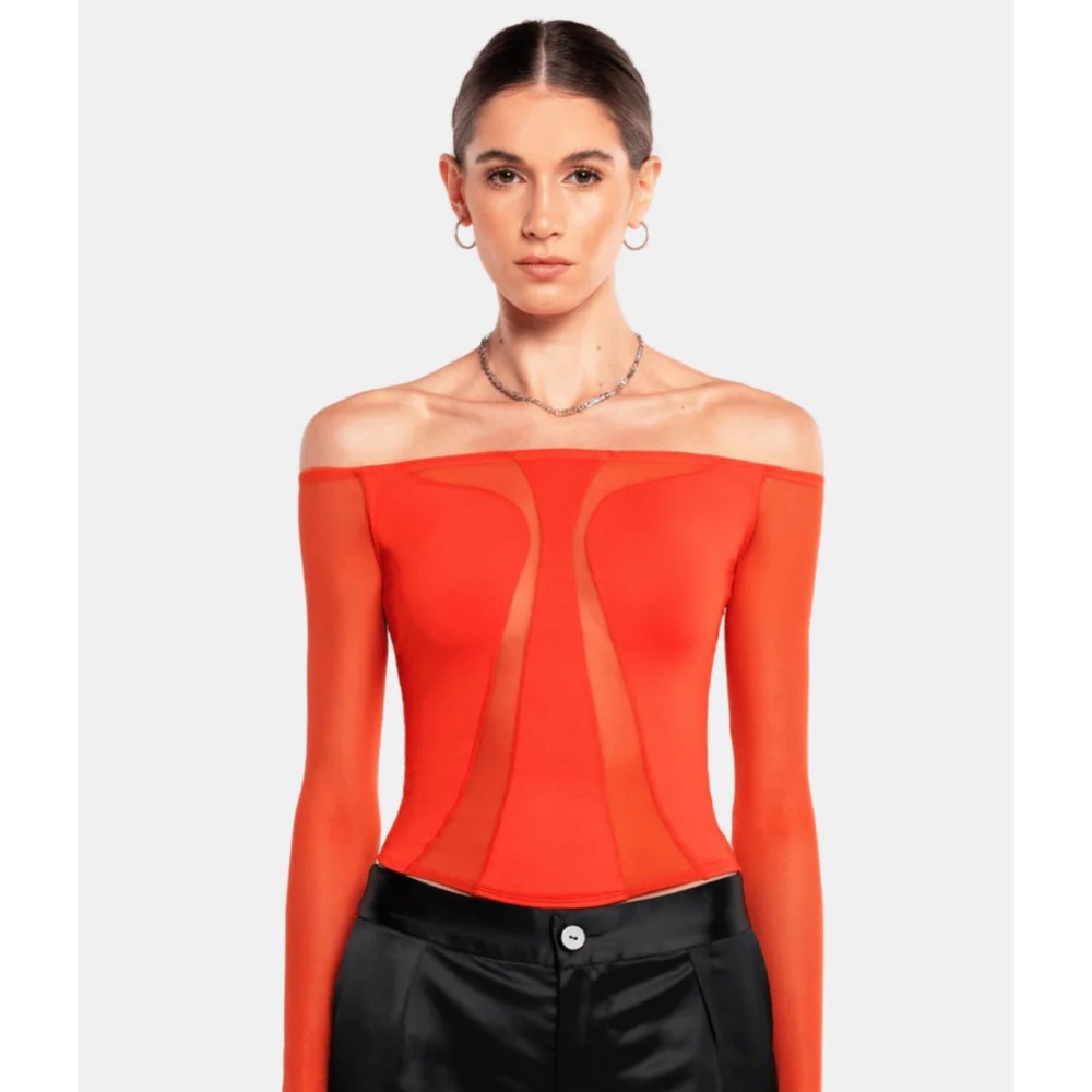 NWT OW Collection Swirl‎ Blouse in OW Red Sz Medium $145